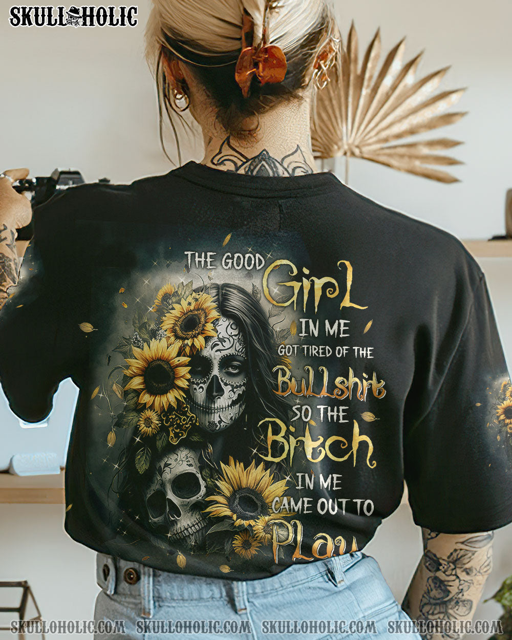 THE GOOD GIRL IN ME SUGAR SKULL SUNFLOWER ALL OVER PRINT – TLTW1402233