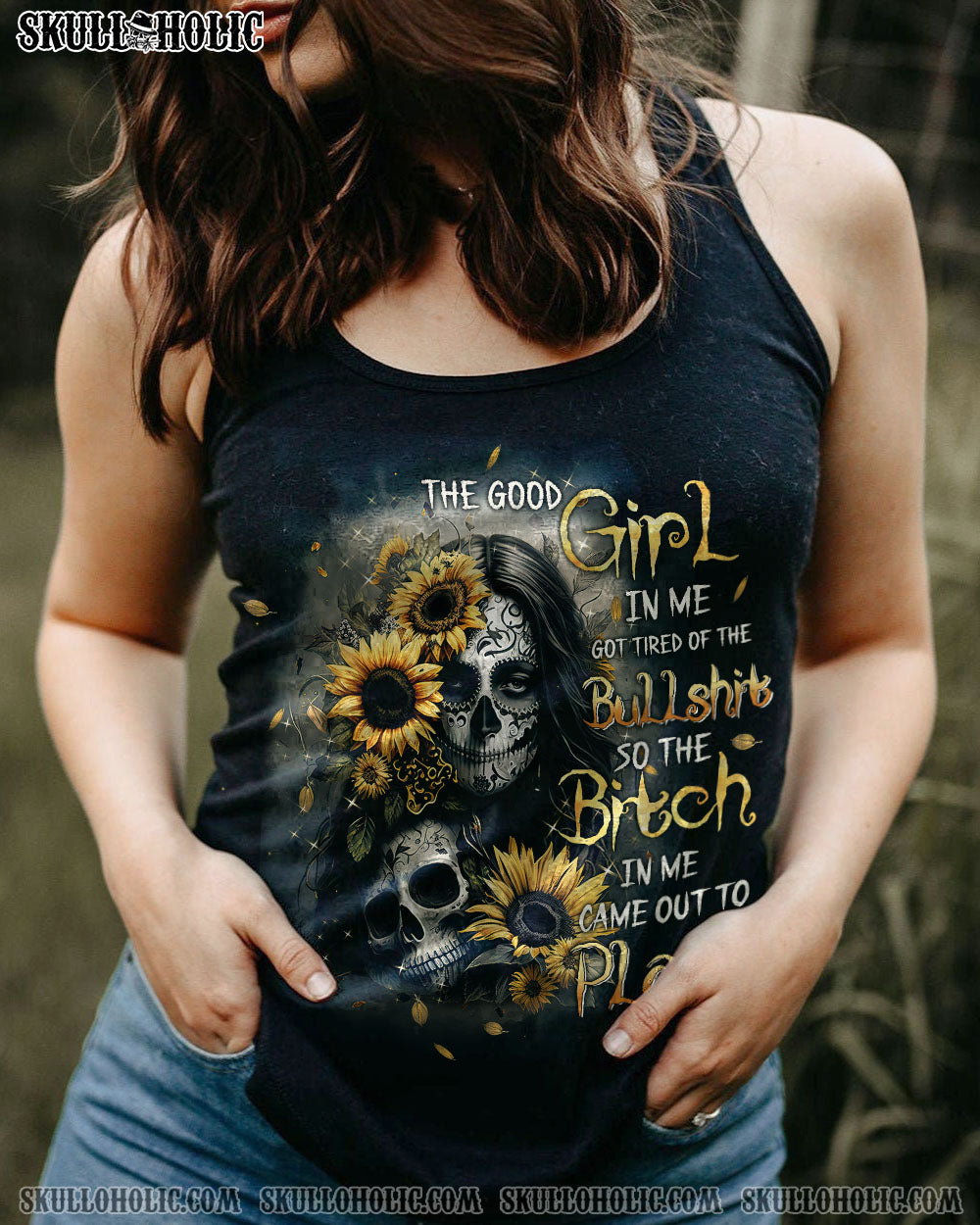 THE GOOD GIRL IN ME SUGAR SKULL SUNFLOWER ALL OVER PRINT – TLTW1402233