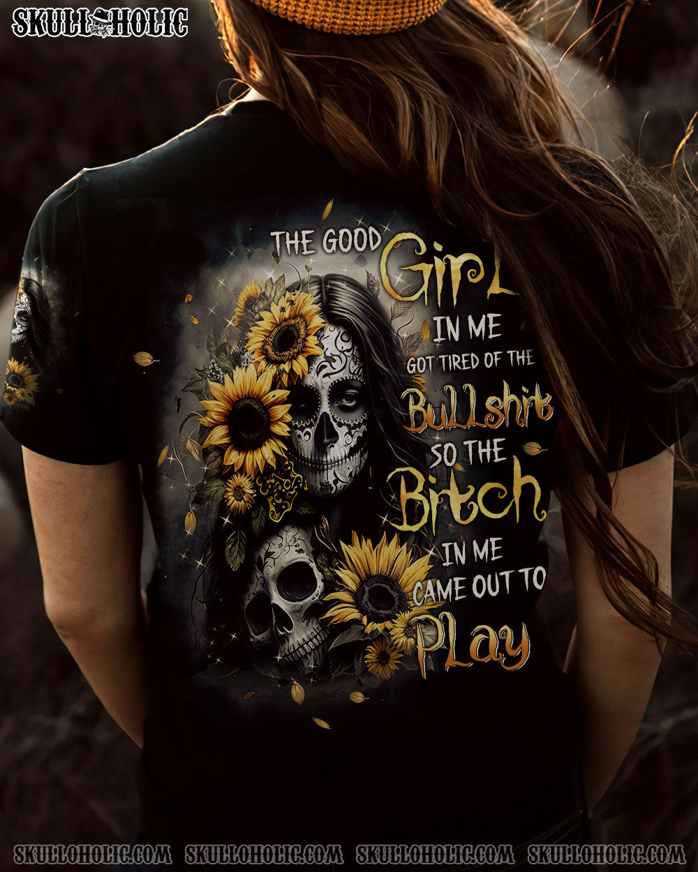 THE GOOD GIRL IN ME SUGAR SKULL SUNFLOWER ALL OVER PRINT – TLTW1402233