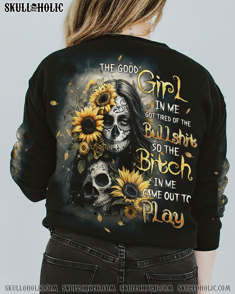THE GOOD GIRL IN ME SUGAR SKULL SUNFLOWER ALL OVER PRINT – TLTW1402233