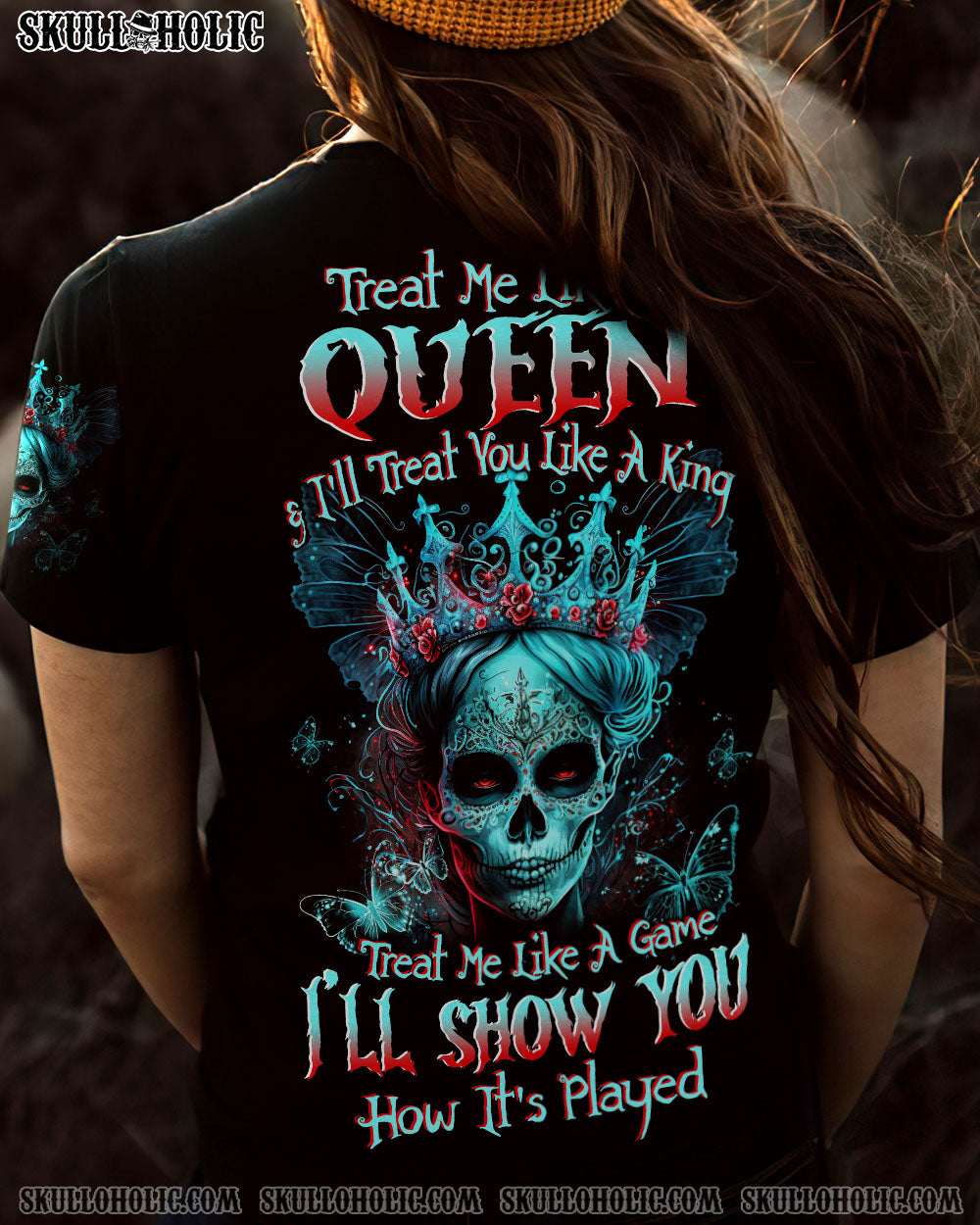 TREAT ME LIKE A QUEEN SUGAR SKULL ALL OVER PRINT – TLTW0304239