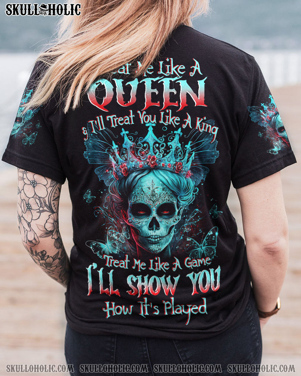 TREAT ME LIKE A QUEEN SUGAR SKULL ALL OVER PRINT – TLTW0304239