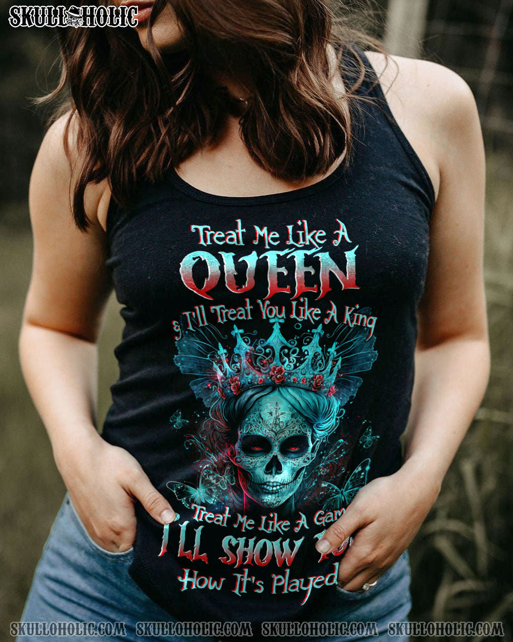 TREAT ME LIKE A QUEEN SUGAR SKULL ALL OVER PRINT – TLTW0304239