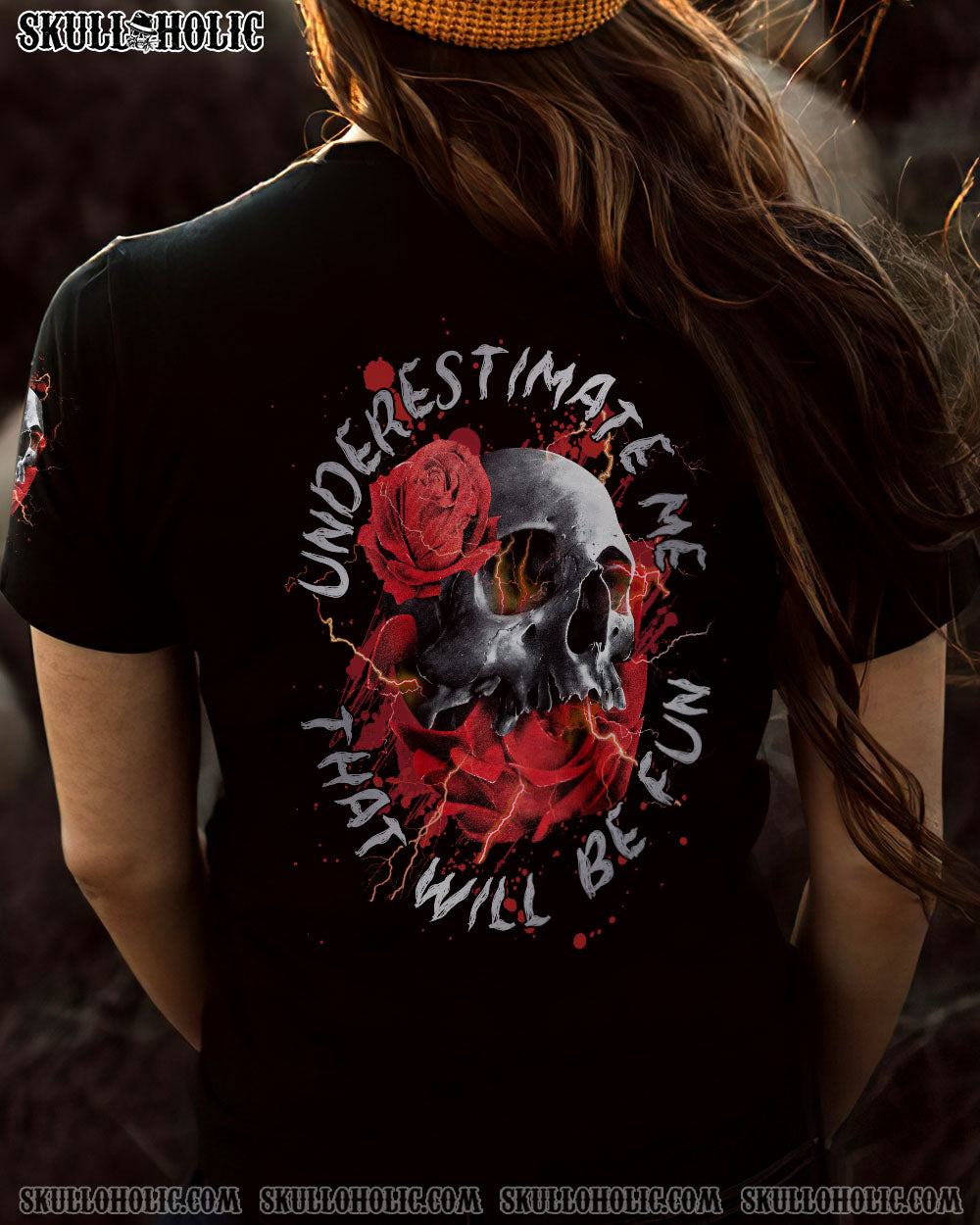 UNDERESTIMATE ME ROSE SKULL ALL OVER PRINT – TLNZ0512223