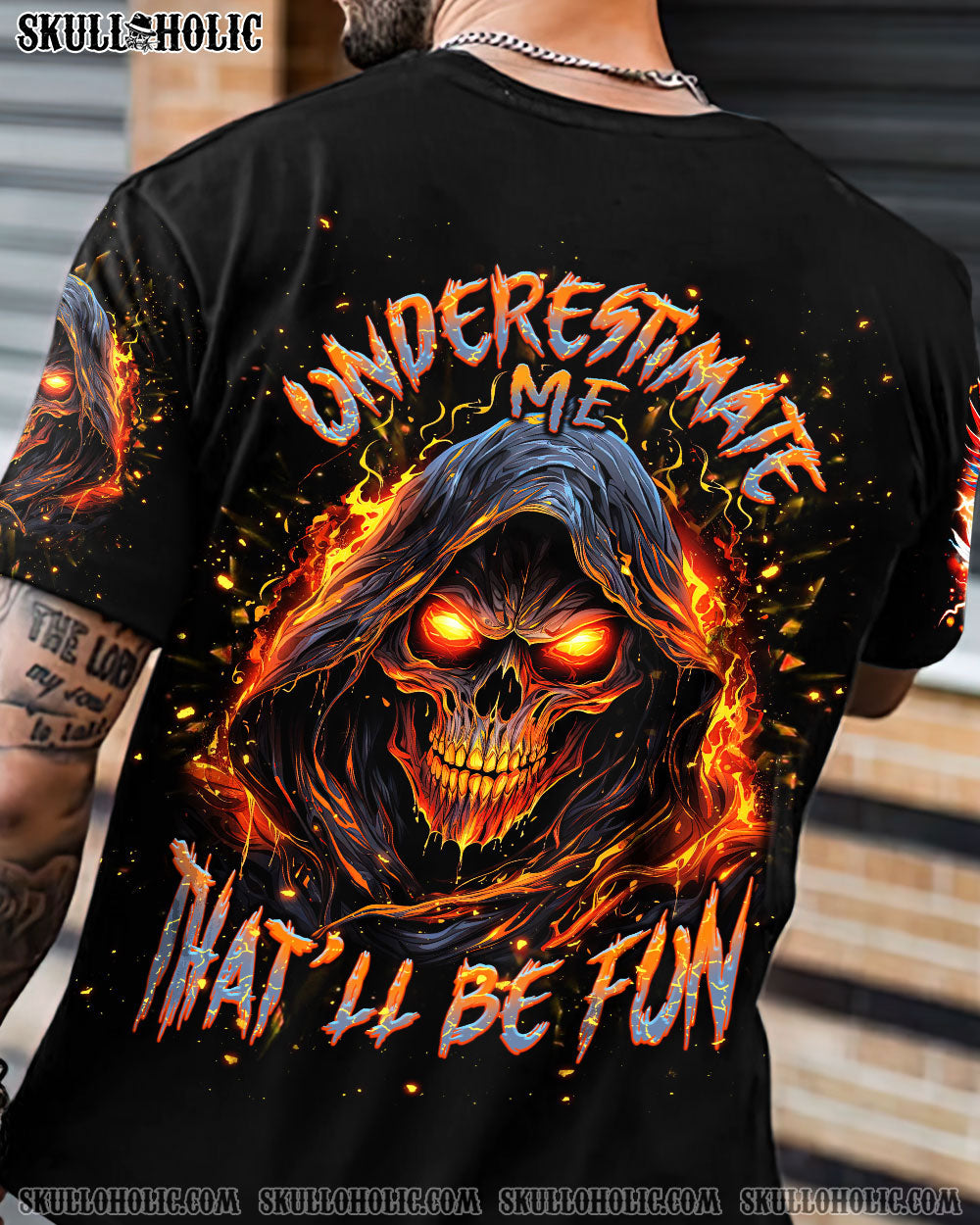 UNDERESTIMATE ME THAT'LL BE FUN SKULL REAPER ALL OVER PRINT - TLNT0406241