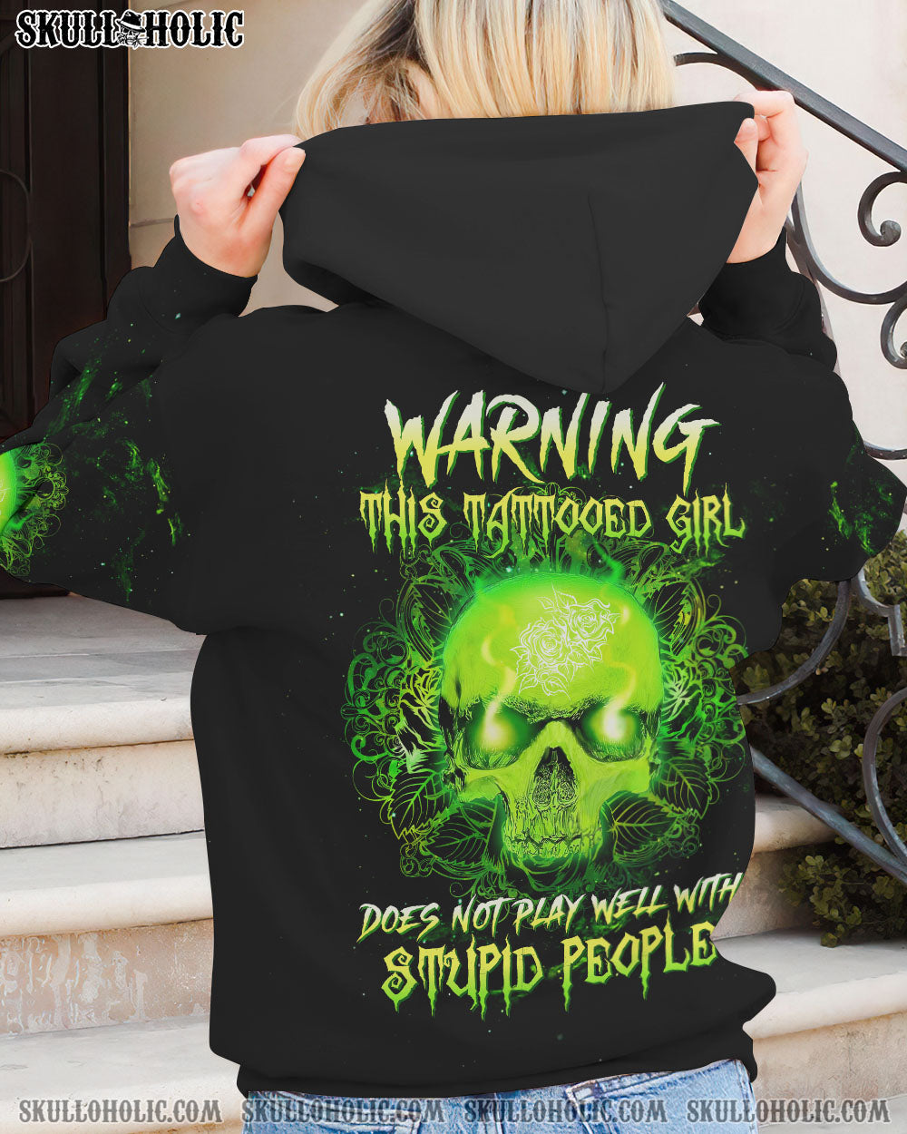 WARNING THIS TATTOOED GIRL GREEN SKULL ALL OVER PRINT – TLTW2012223