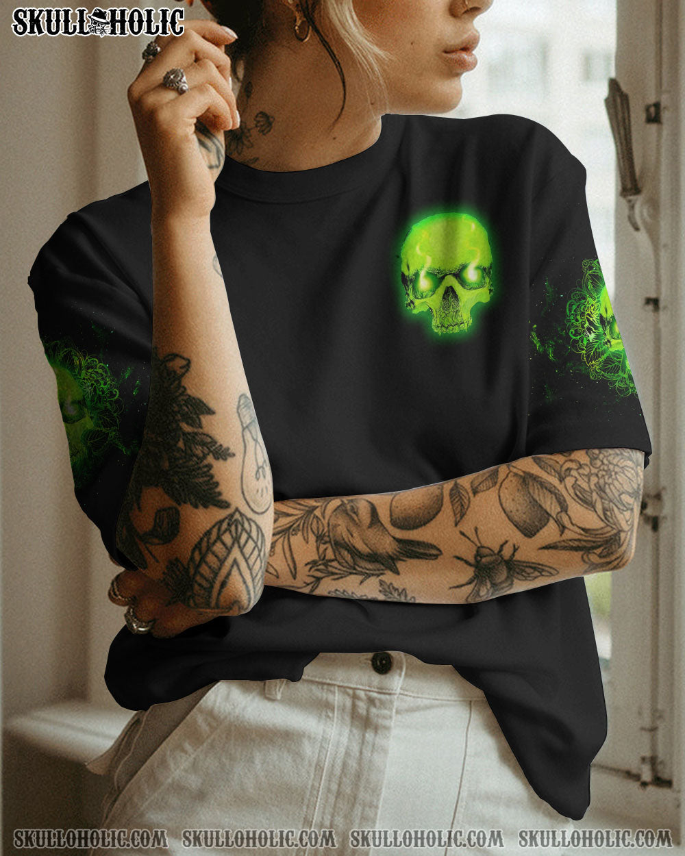WARNING THIS TATTOOED GIRL GREEN SKULL ALL OVER PRINT – TLTW2012223