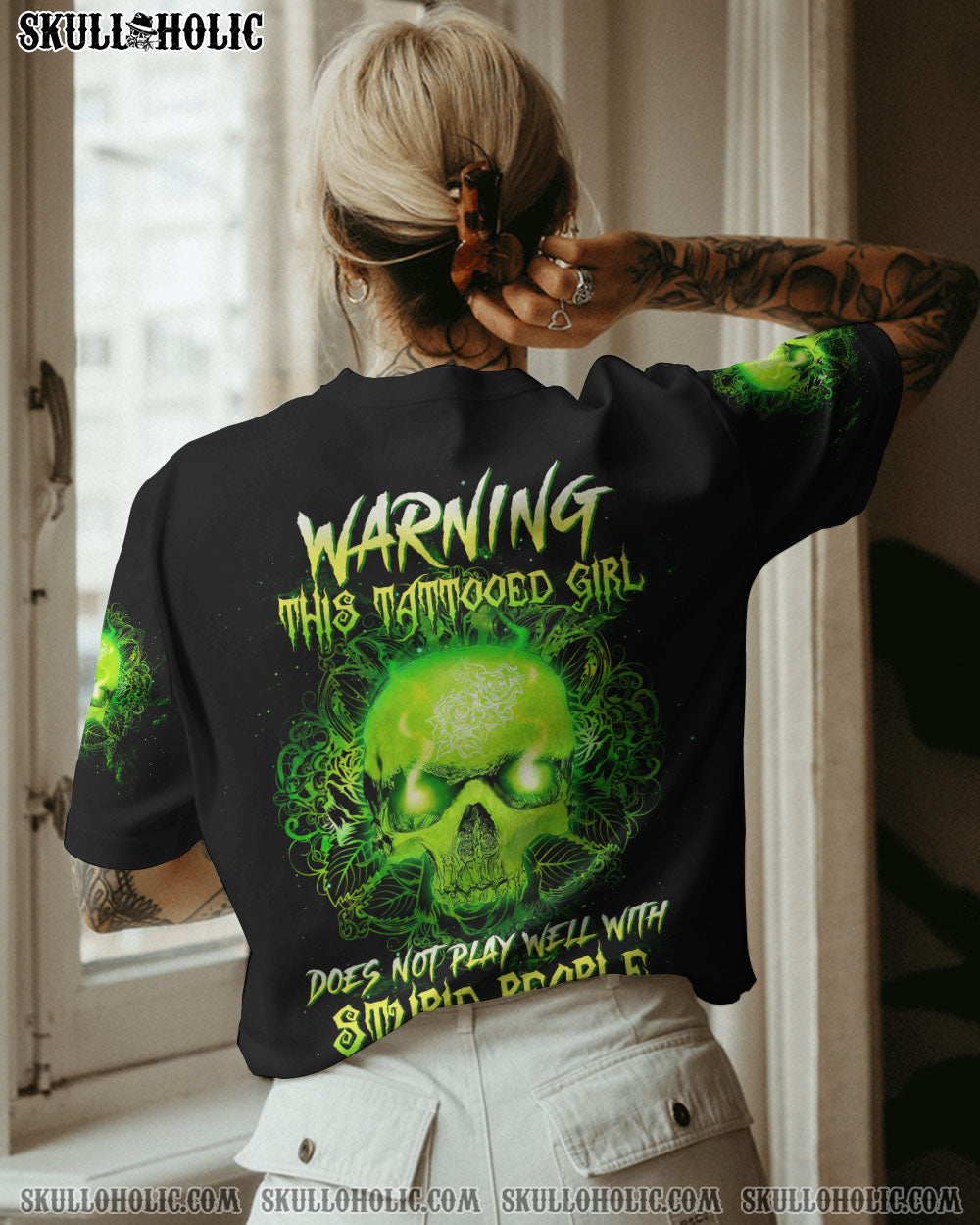 WARNING THIS TATTOOED GIRL GREEN SKULL ALL OVER PRINT – TLTW2012223