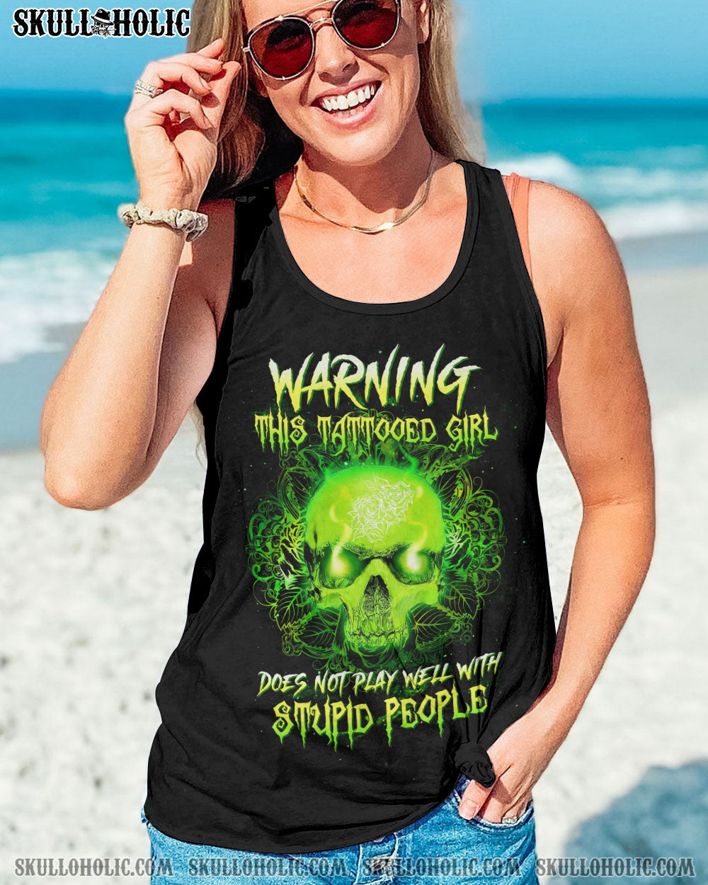 WARNING THIS TATTOOED GIRL GREEN SKULL ALL OVER PRINT – TLTW2012223