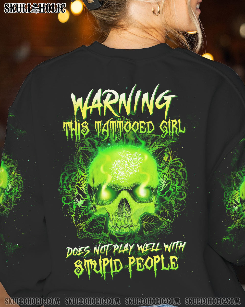 WARNING THIS TATTOOED GIRL GREEN SKULL ALL OVER PRINT – TLTW2012223