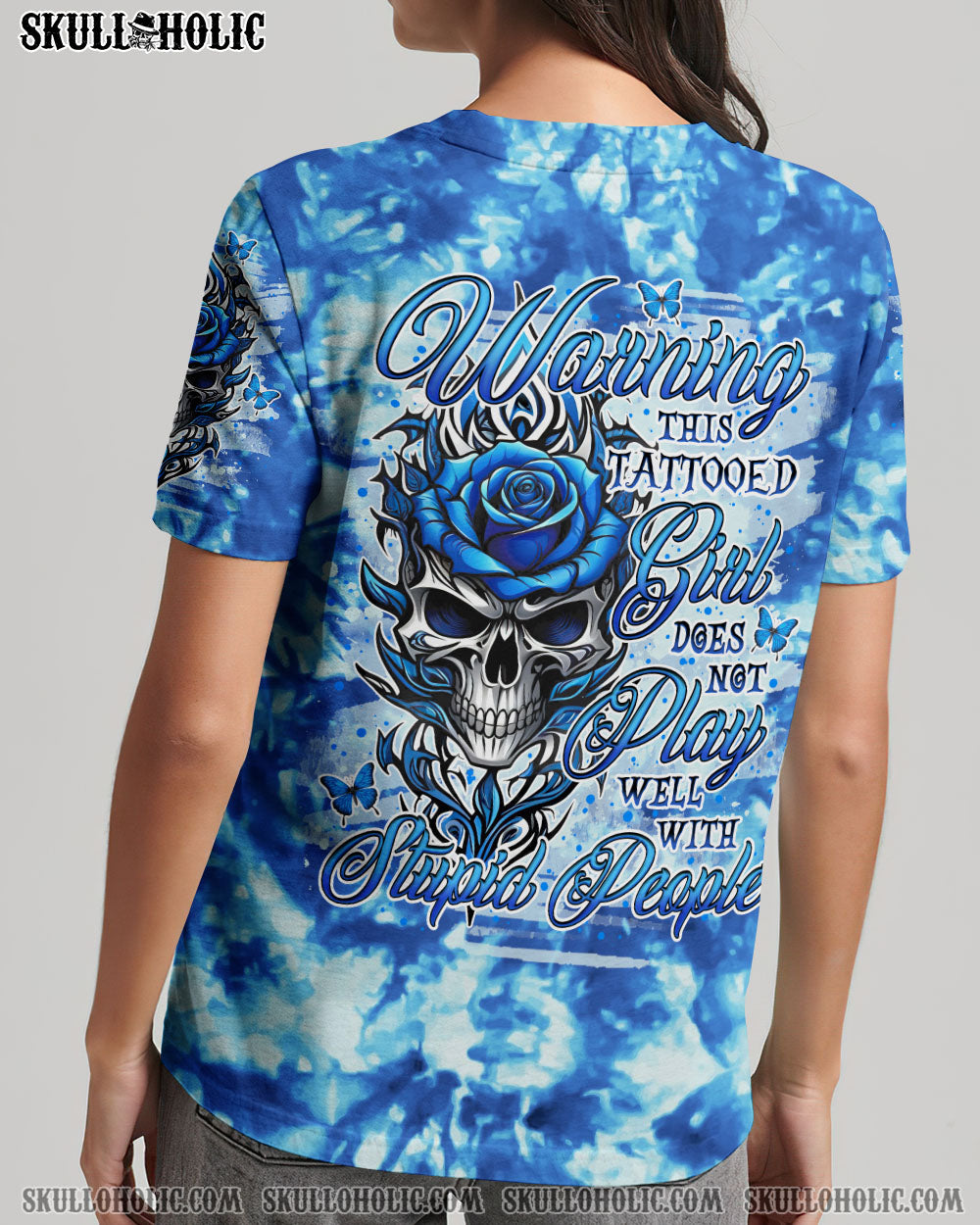 WARNING THIS TATTOOED GIRL SKULL ROSE TIE DYE ALL OVER PRINT – TLNO2906241