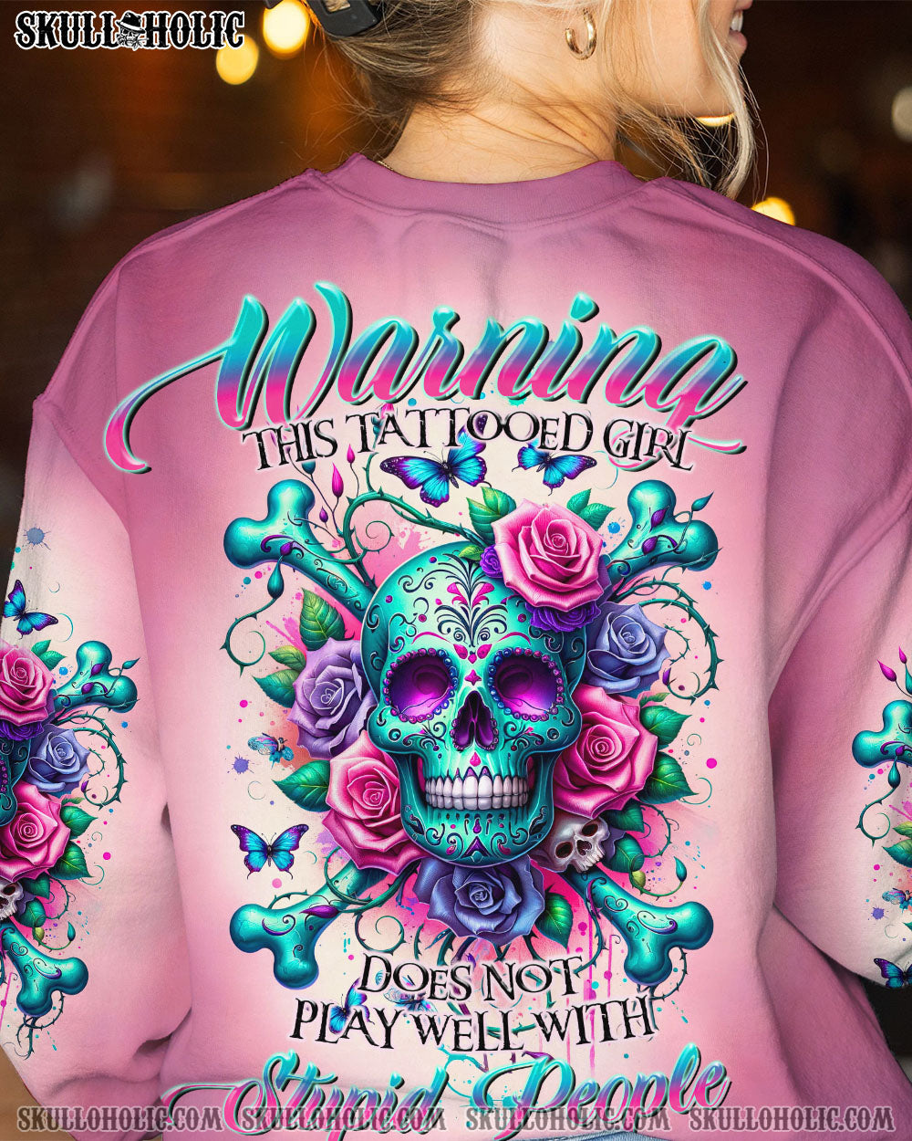 WARNING THIS TATTOOED GIRL SUGAR SKULL BONES ALL OVER PRINT – TLTR0111236