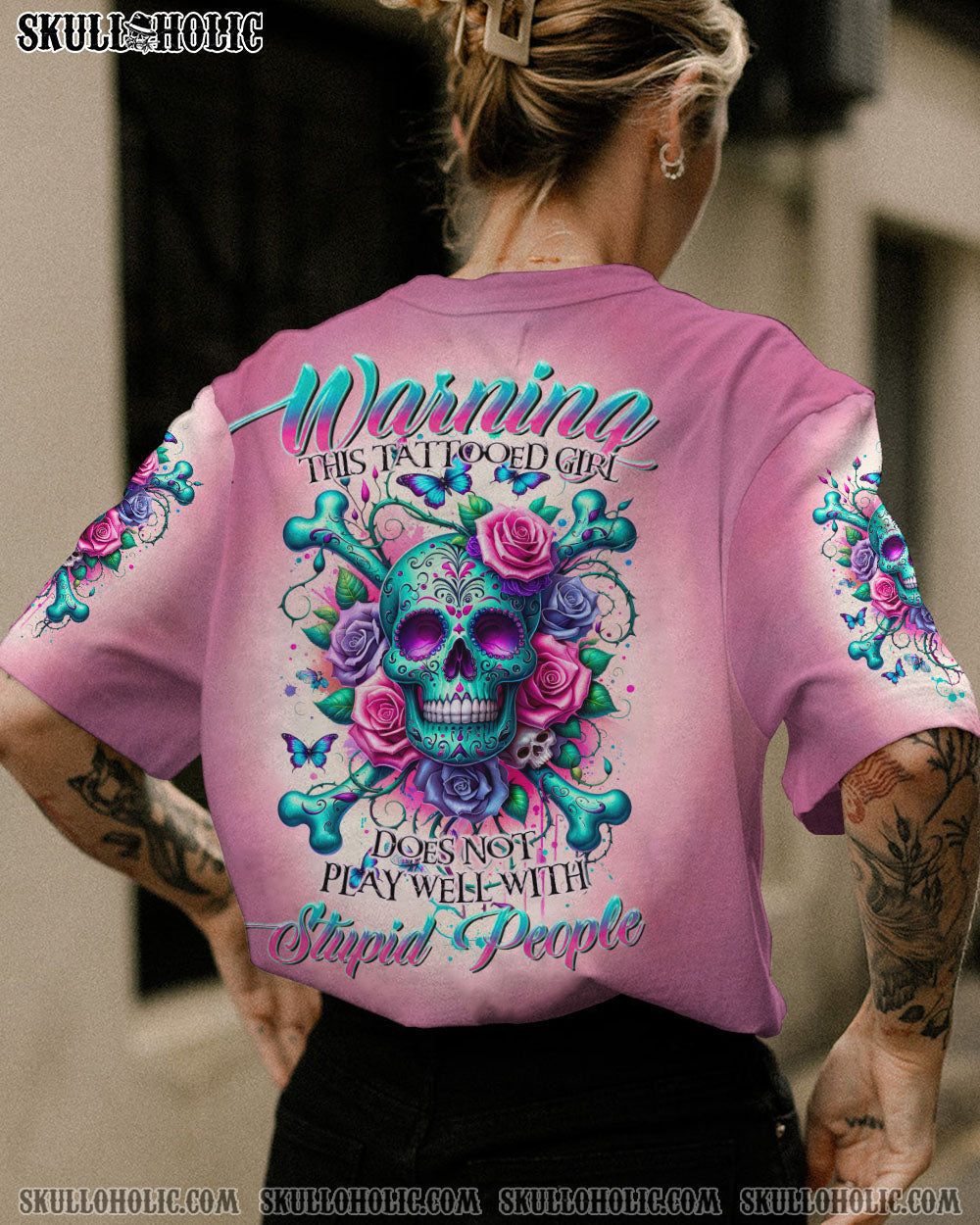 WARNING THIS TATTOOED GIRL SUGAR SKULL BONES ALL OVER PRINT – TLTR0111236