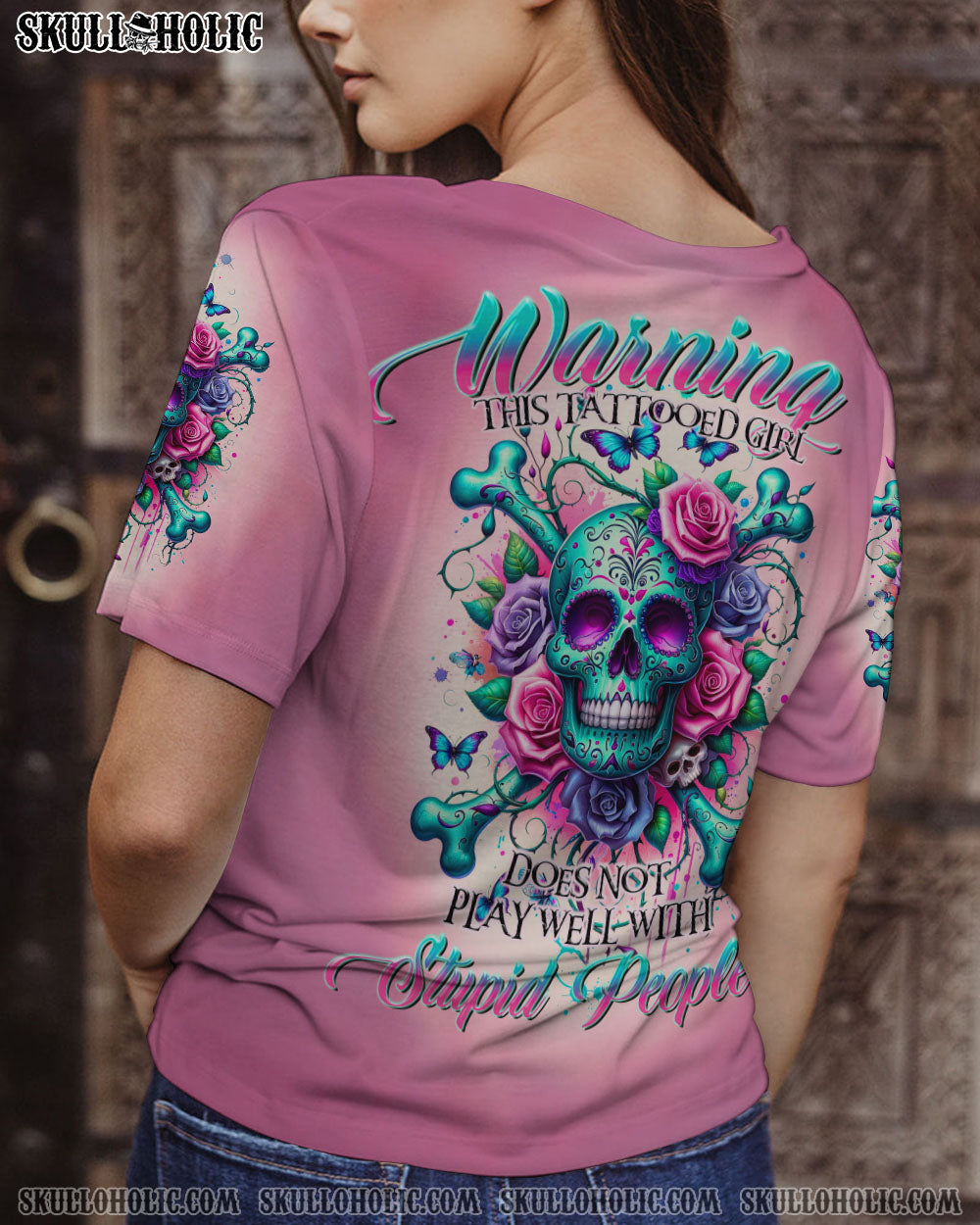 WARNING THIS TATTOOED GIRL SUGAR SKULL BONES ALL OVER PRINT – TLTR0111236