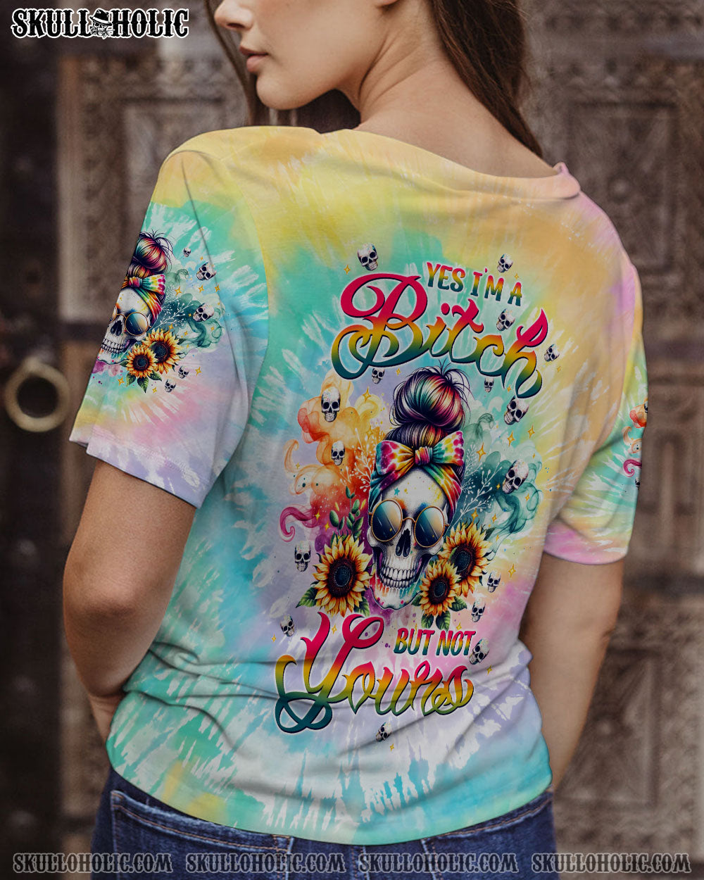 YES I’M A B BUT NOT YOURS MESSY BUN TIE DYE ALL OVER PRINT – TLTW1011233