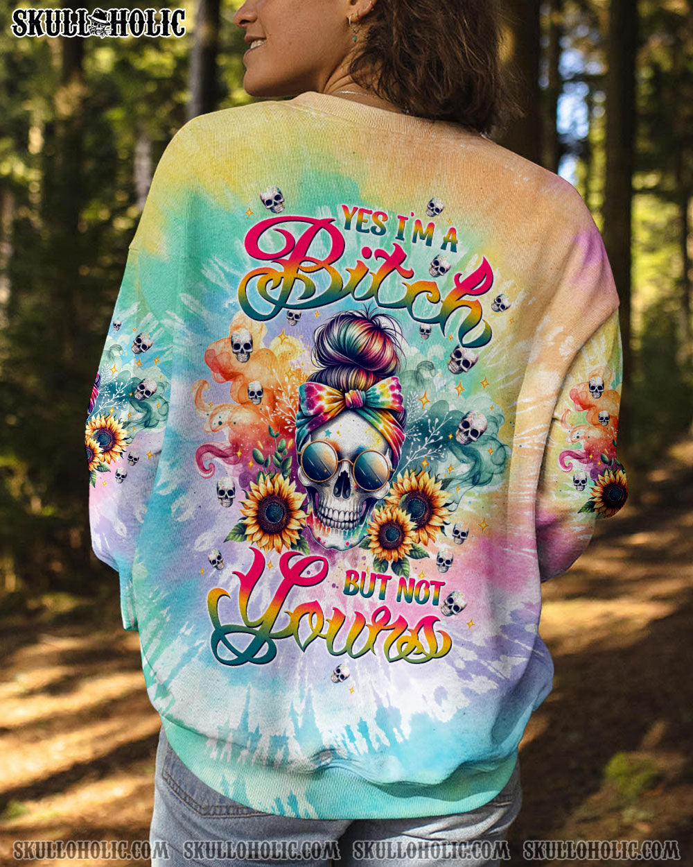 YES I’M A B BUT NOT YOURS MESSY BUN TIE DYE ALL OVER PRINT – TLTW1011233