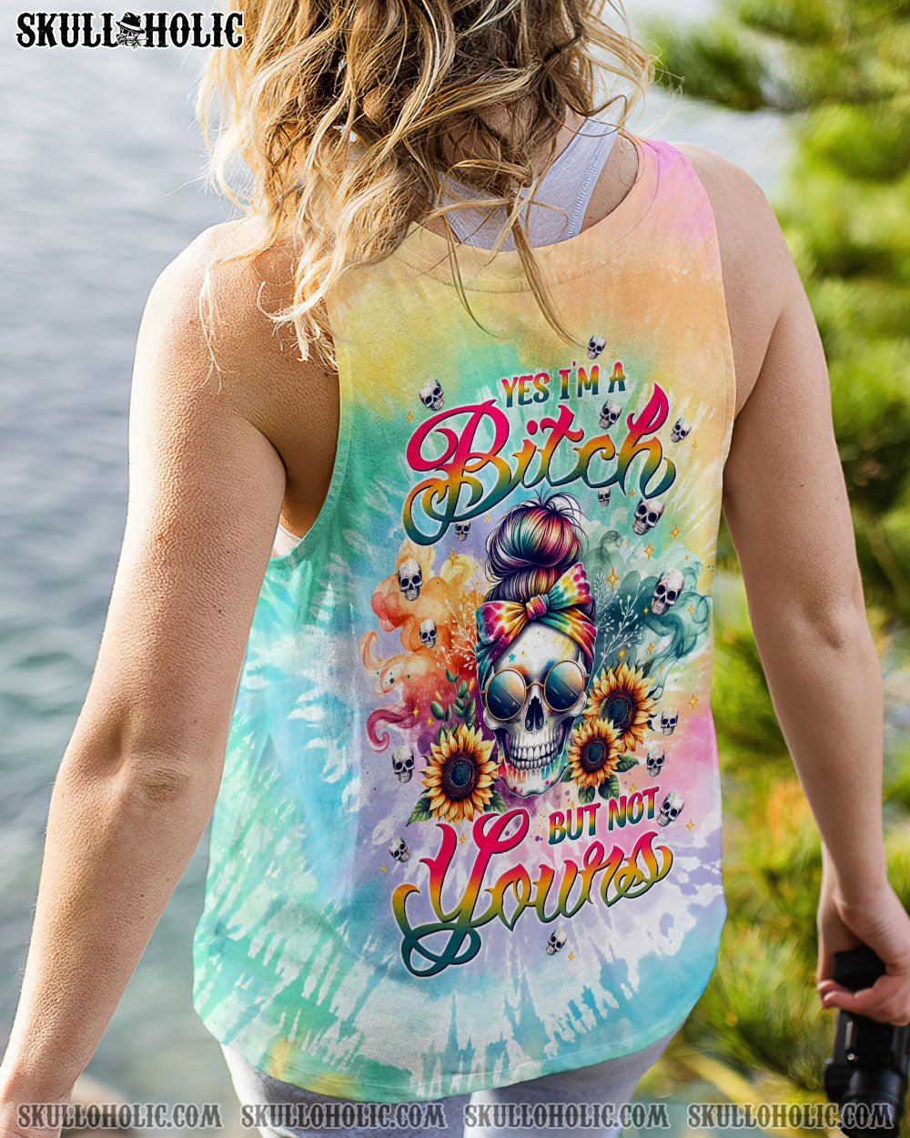YES I’M A B BUT NOT YOURS MESSY BUN TIE DYE ALL OVER PRINT – TLTW1011233