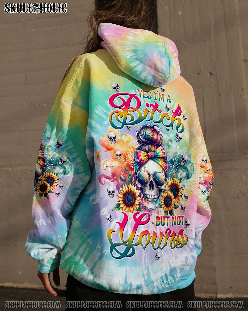 YES I’M A B BUT NOT YOURS MESSY BUN TIE DYE ALL OVER PRINT – TLTW1011233
