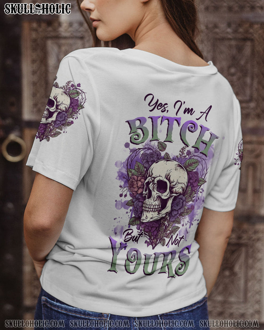 YES I’M A B BUT NOT YOURS PURPLE FLOWER SKULL ALL OVER PRINT – TLNZ0803231