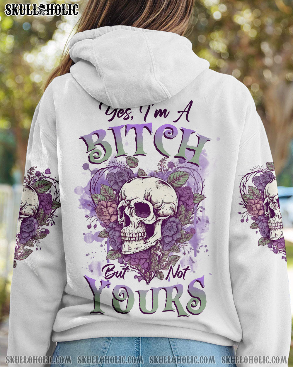 YES I’M A B BUT NOT YOURS PURPLE FLOWER SKULL ALL OVER PRINT – TLNZ0803231