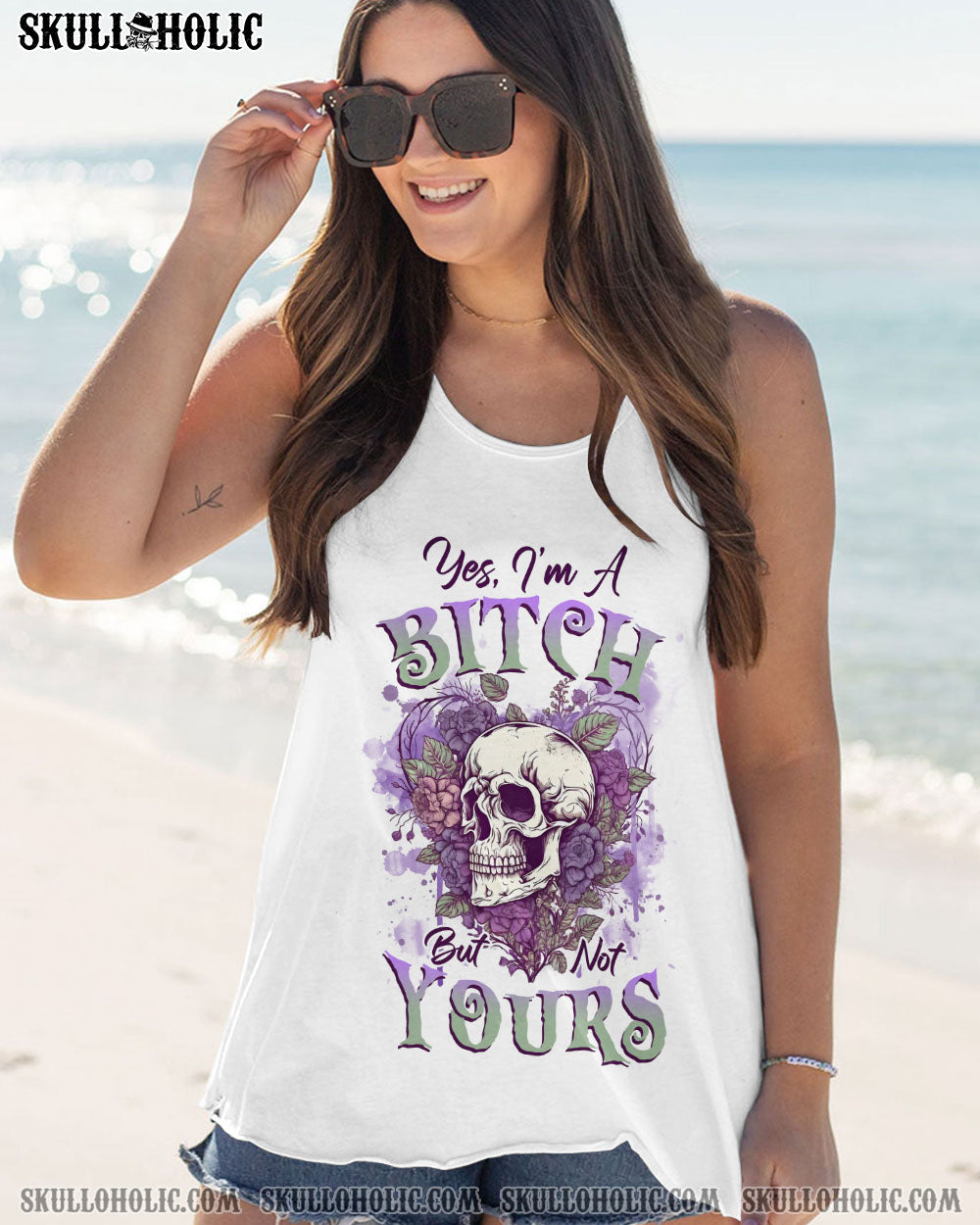 YES I’M A B BUT NOT YOURS PURPLE FLOWER SKULL ALL OVER PRINT – TLNZ0803231