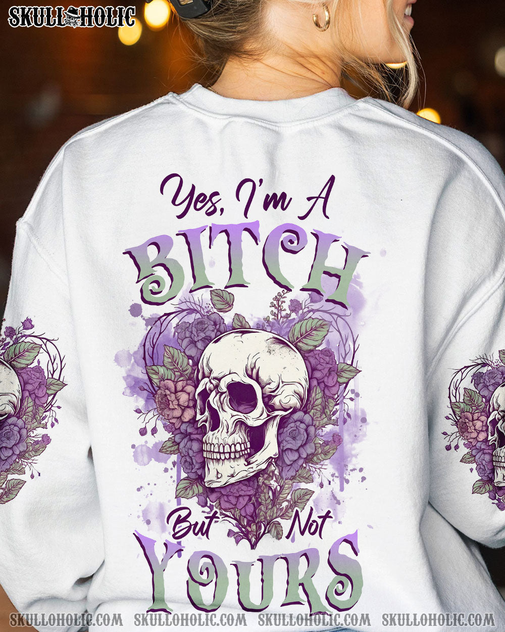 YES I’M A B BUT NOT YOURS PURPLE FLOWER SKULL ALL OVER PRINT – TLNZ0803231