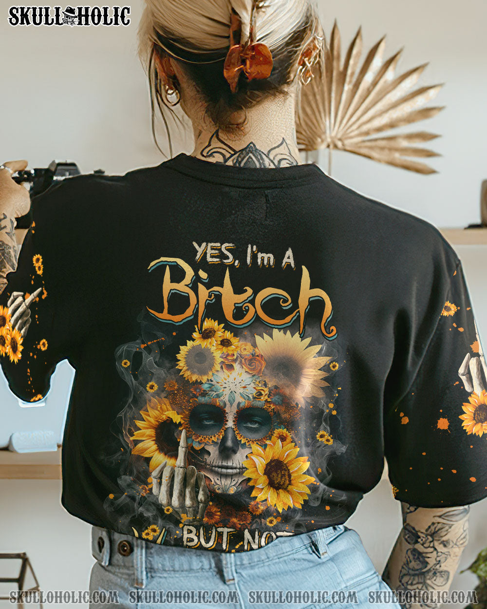 YES I’M A B BUT NOT YOURS SUGAR SKULL SUNFLOWER ALL OVER PRINT – TLNZ0303231