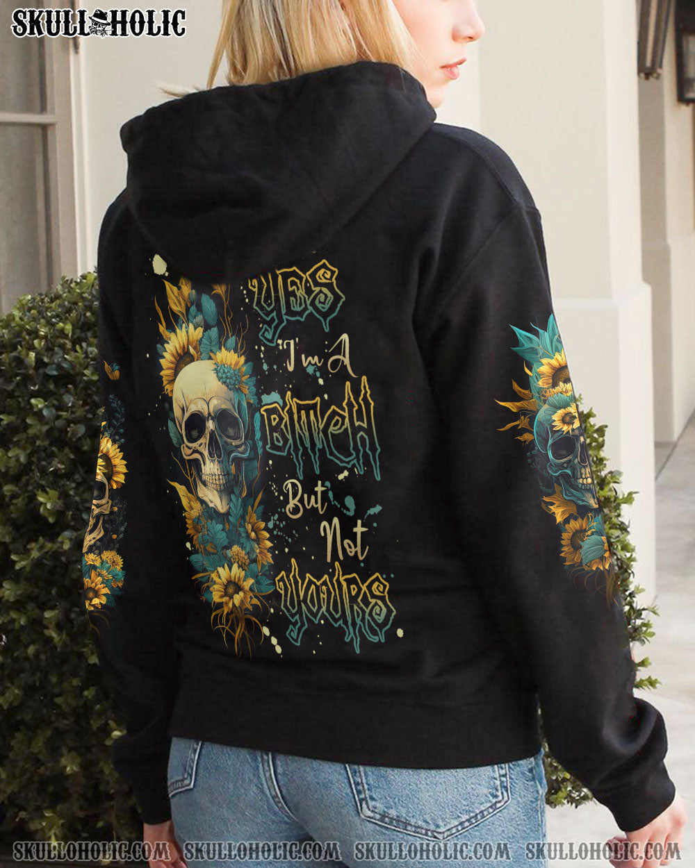 YES I’M A B BUT NOT YOURS SUNFLOWER SKULL ALL OVER PRINT – TLNZ1003234