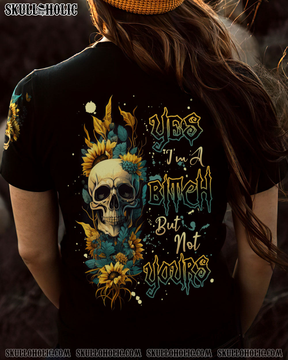 YES I’M A B BUT NOT YOURS SUNFLOWER SKULL ALL OVER PRINT – TLNZ1003234