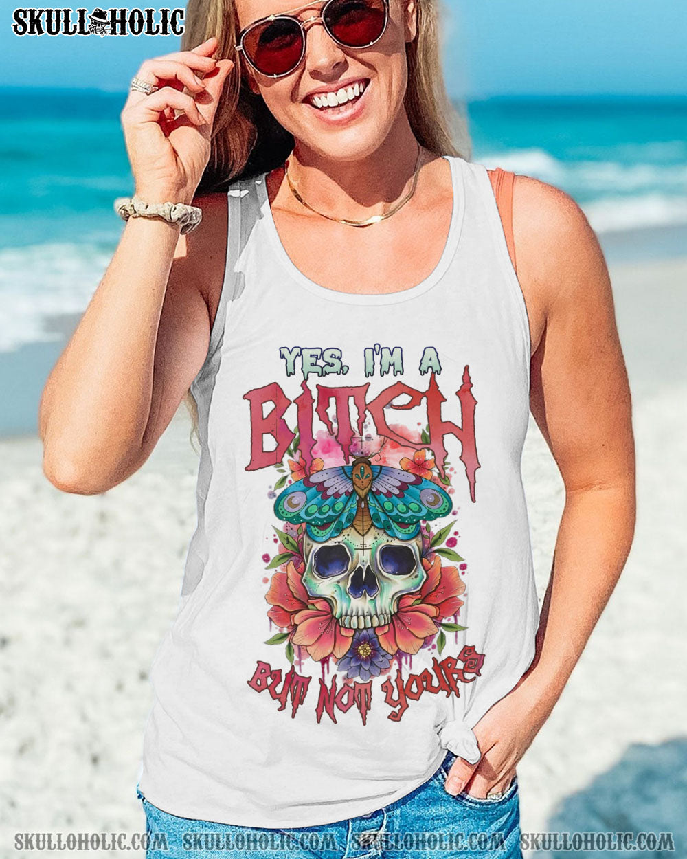 YES I’M A B WATERCOLOR SKULL FLOWER ALL OVER PRINT – TLNZ2312221