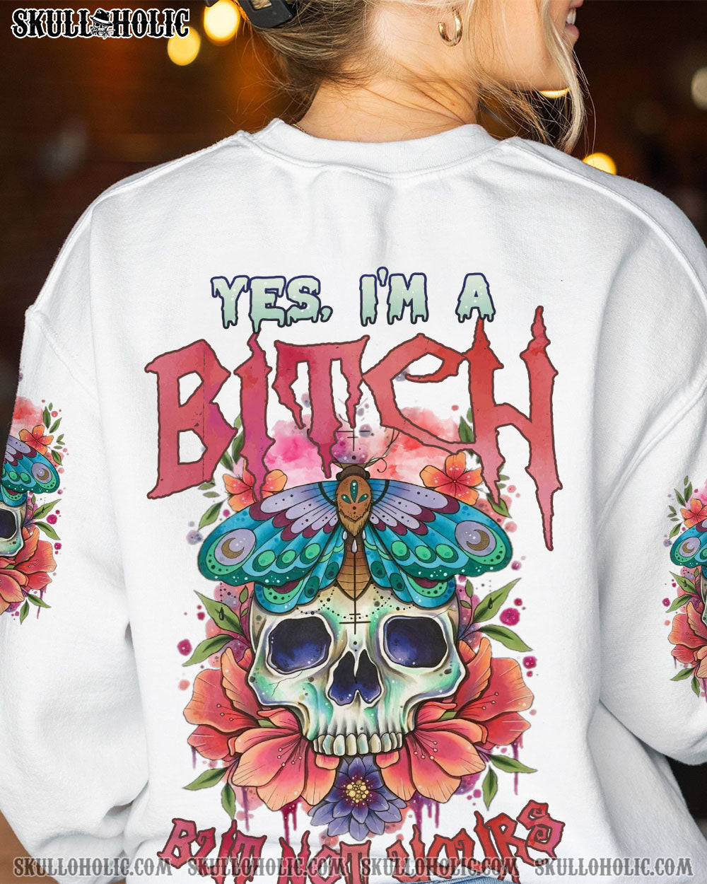YES I’M A B WATERCOLOR SKULL FLOWER ALL OVER PRINT – TLNZ2312221