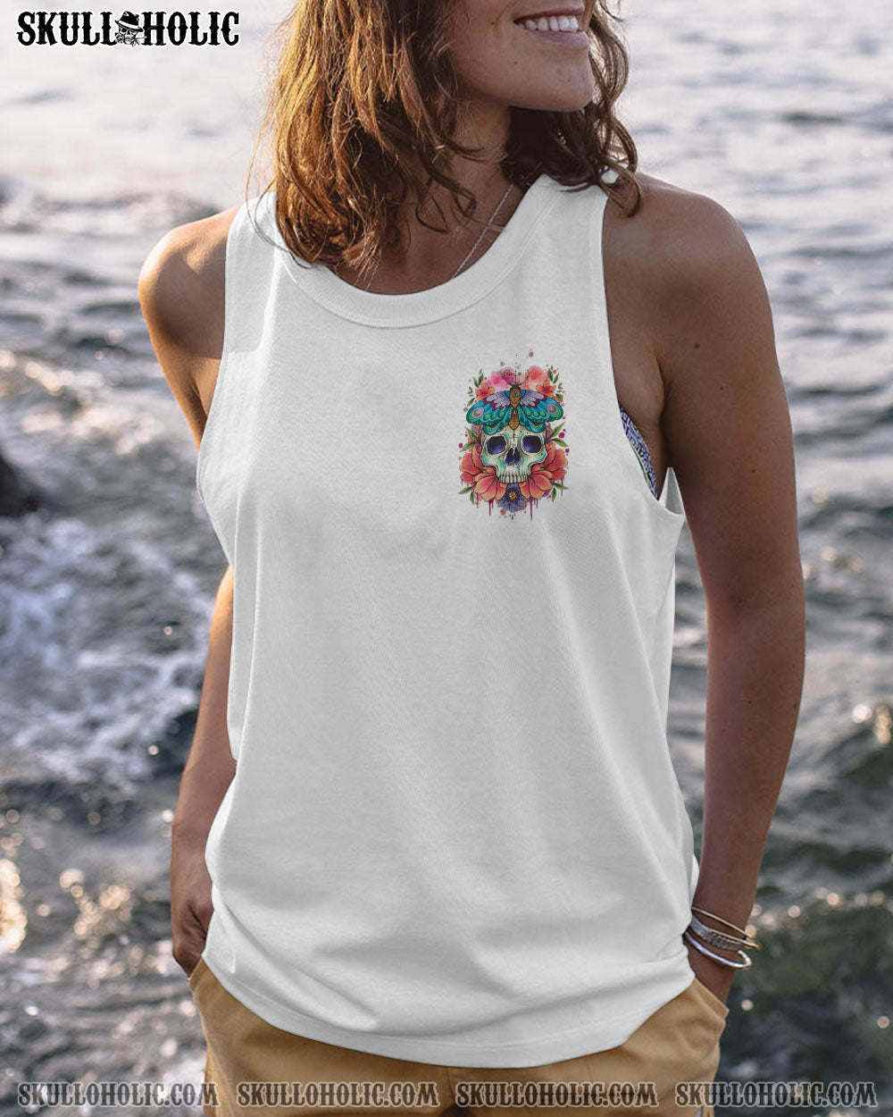 YES I’M A B WATERCOLOR SKULL FLOWER ALL OVER PRINT – TLNZ2312221