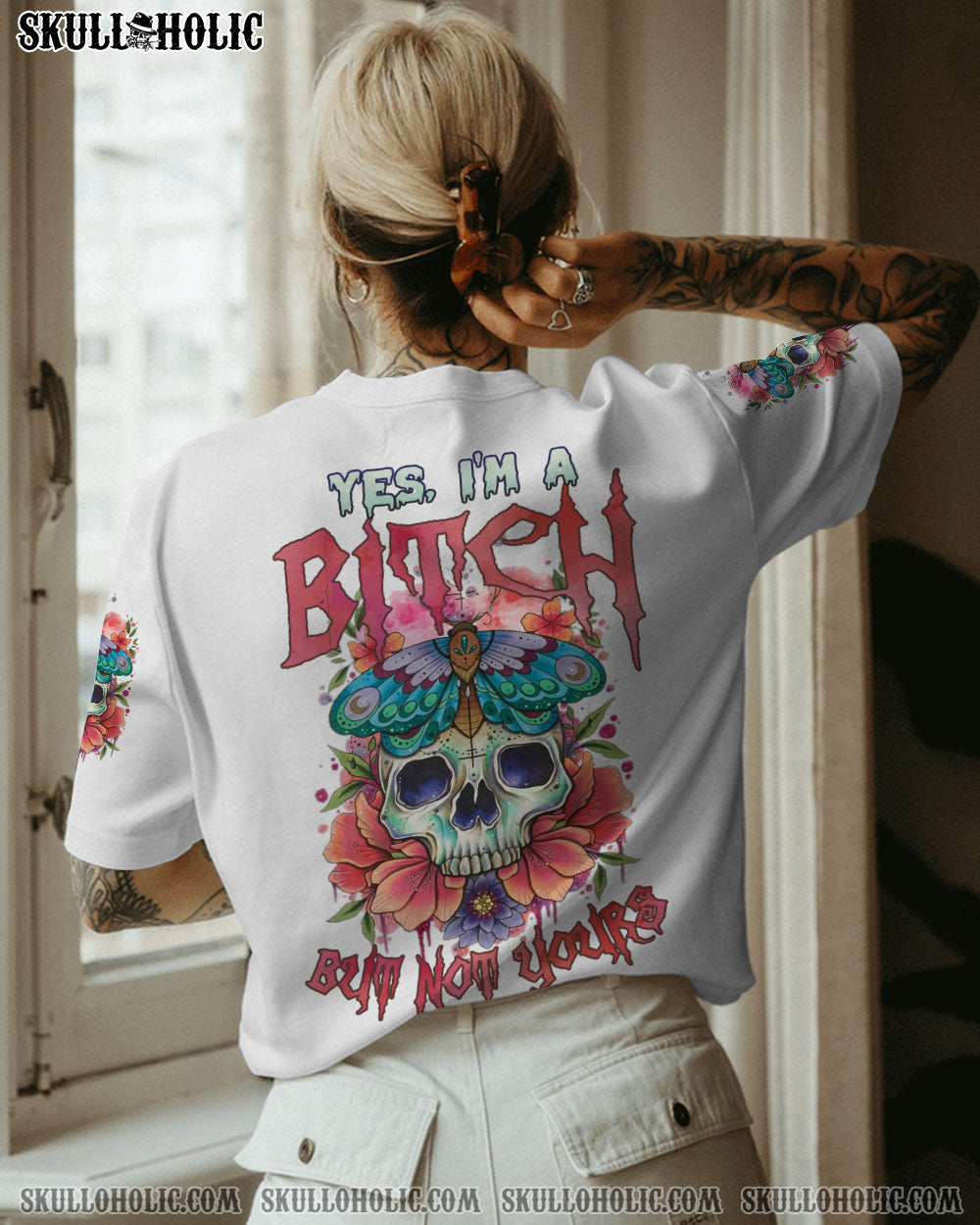 YES I’M A B WATERCOLOR SKULL FLOWER ALL OVER PRINT – TLNZ2312221