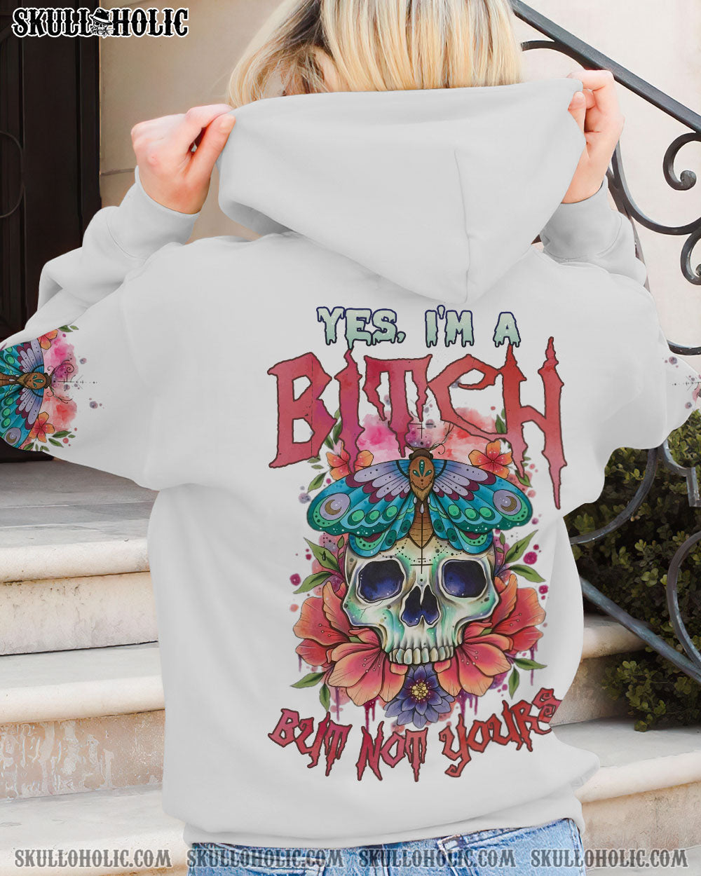 YES I’M A B WATERCOLOR SKULL FLOWER ALL OVER PRINT – TLNZ2312221