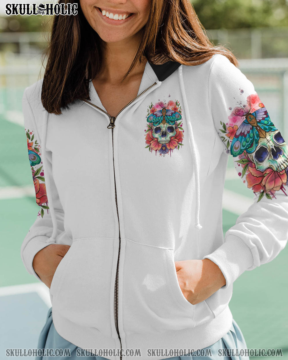 YES I’M A B WATERCOLOR SKULL FLOWER ALL OVER PRINT – TLNZ2312221