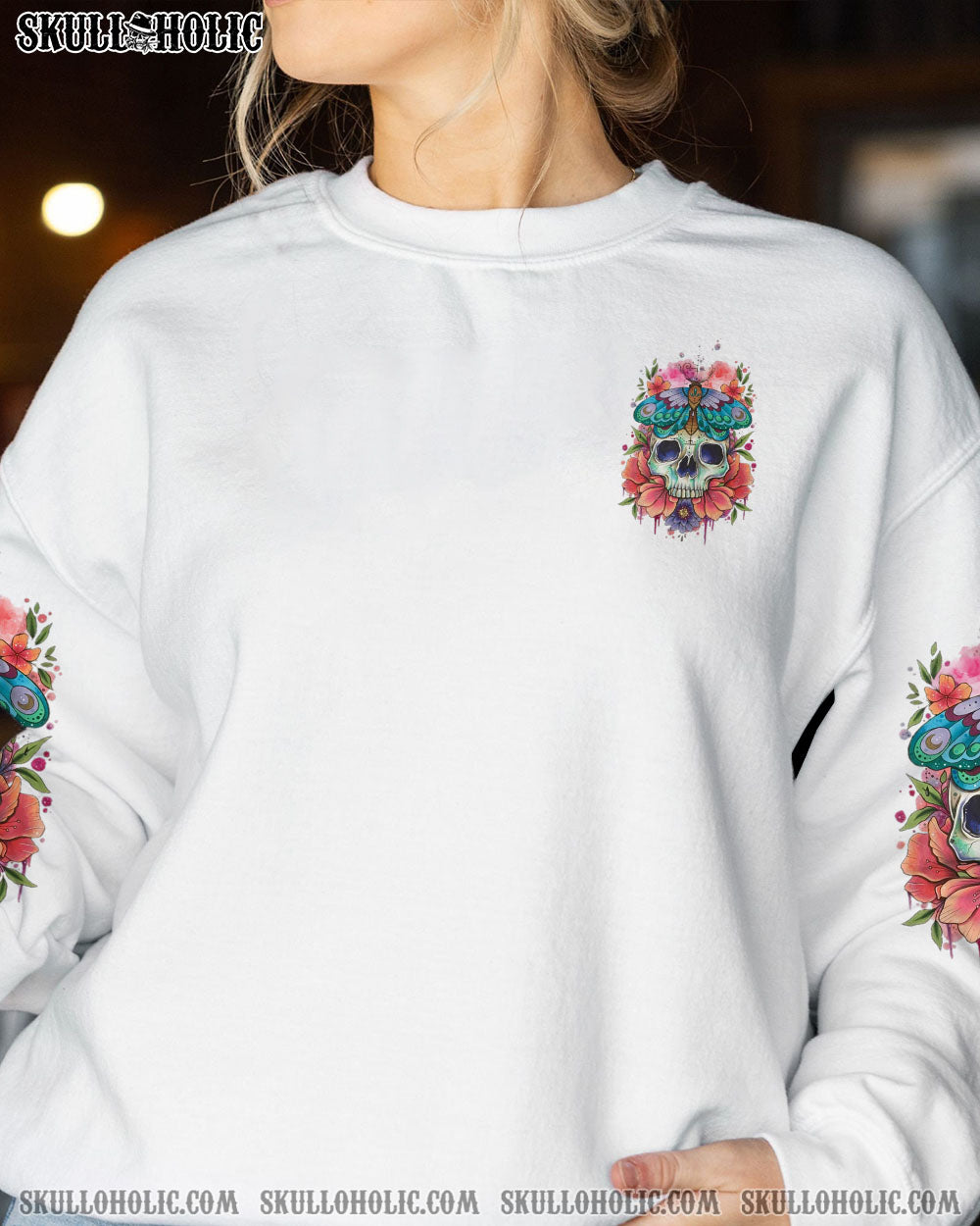 YES I’M A B WATERCOLOR SKULL FLOWER ALL OVER PRINT – TLNZ2312221