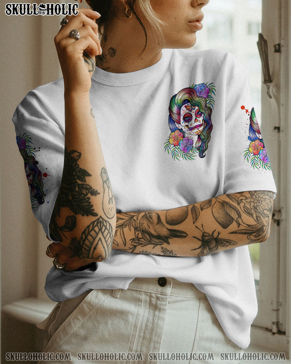 YES I’M A B WATERCOLOR SUGAR SKULL ALL OVER PRINT – TLNZ1412224