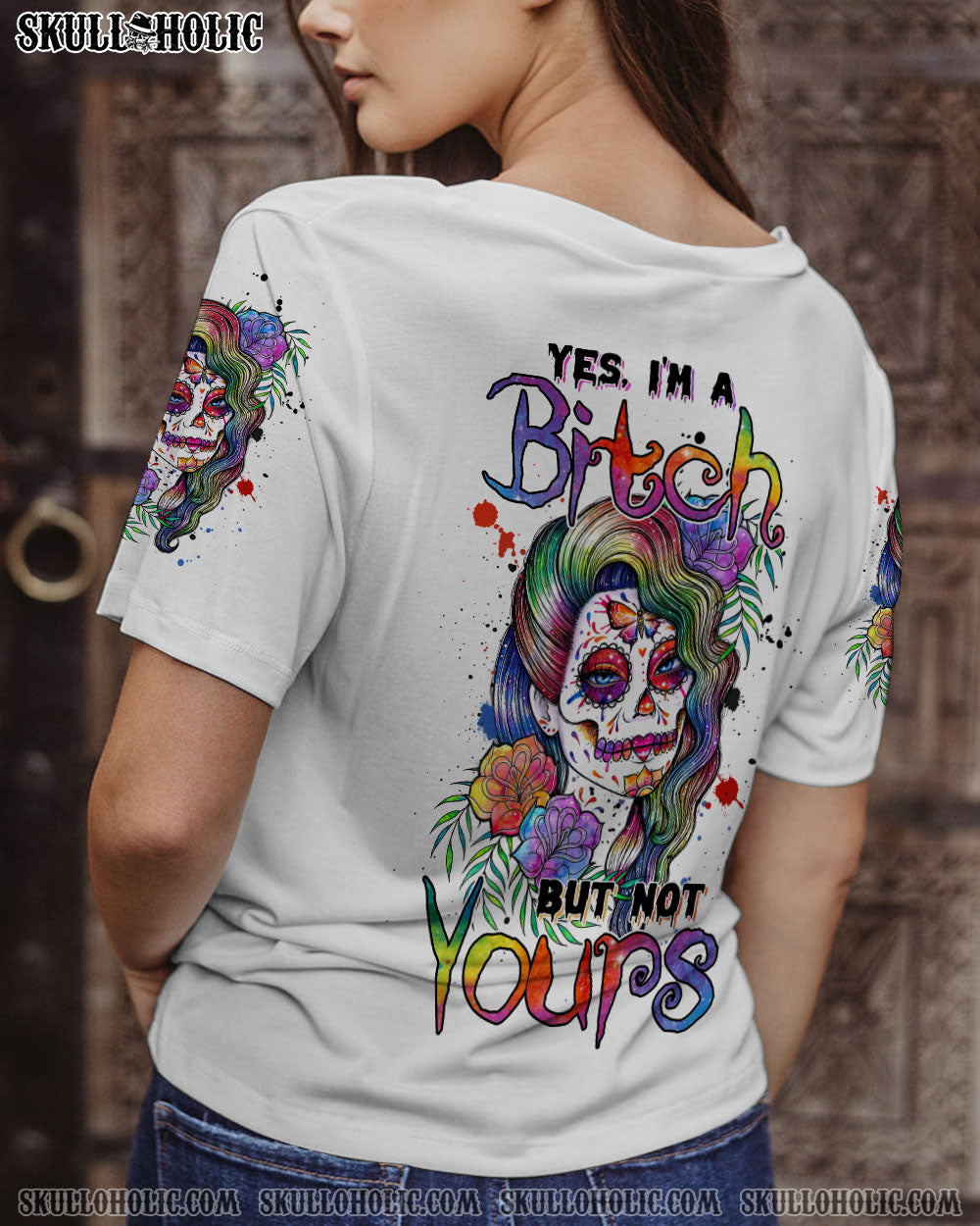 YES I’M A B WATERCOLOR SUGAR SKULL ALL OVER PRINT – TLNZ1412224