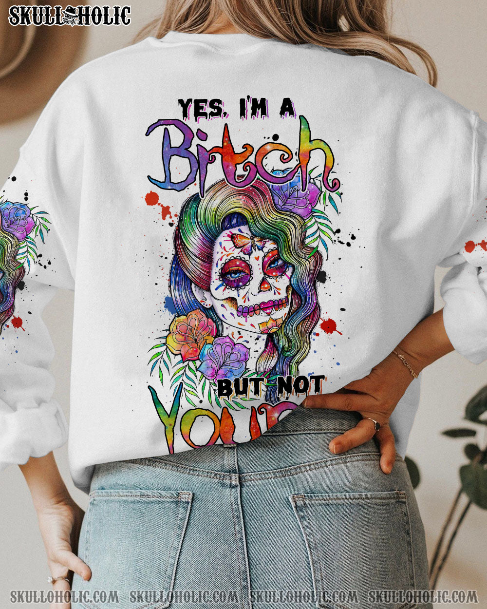 YES I’M A B WATERCOLOR SUGAR SKULL ALL OVER PRINT – TLNZ1412224