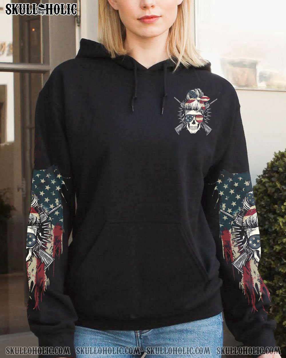 YOU COULDN’T HANDLE ME AMERICAN SKULL MESSY BUN ALL OVER PRINT – TLTW2312221