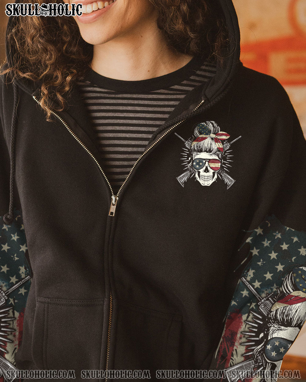 YOU COULDN’T HANDLE ME AMERICAN SKULL MESSY BUN ALL OVER PRINT – TLTW2312221