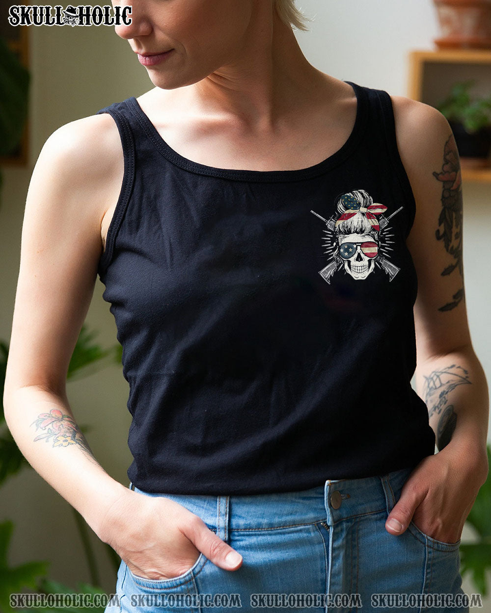 YOU COULDN’T HANDLE ME AMERICAN SKULL MESSY BUN ALL OVER PRINT – TLTW2312221