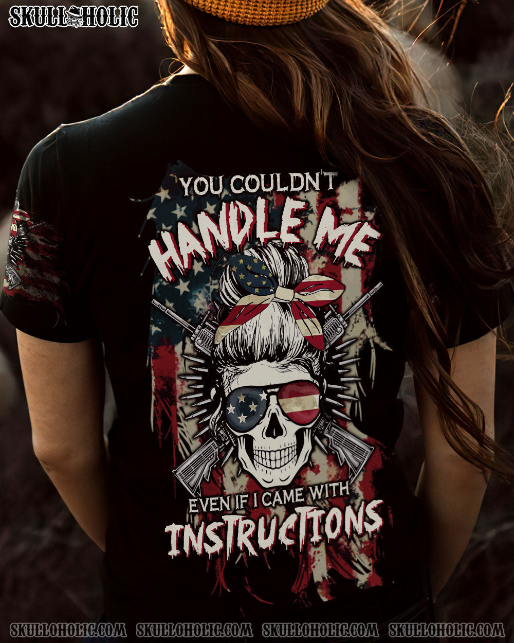 YOU COULDN’T HANDLE ME AMERICAN SKULL MESSY BUN ALL OVER PRINT – TLTW2312221