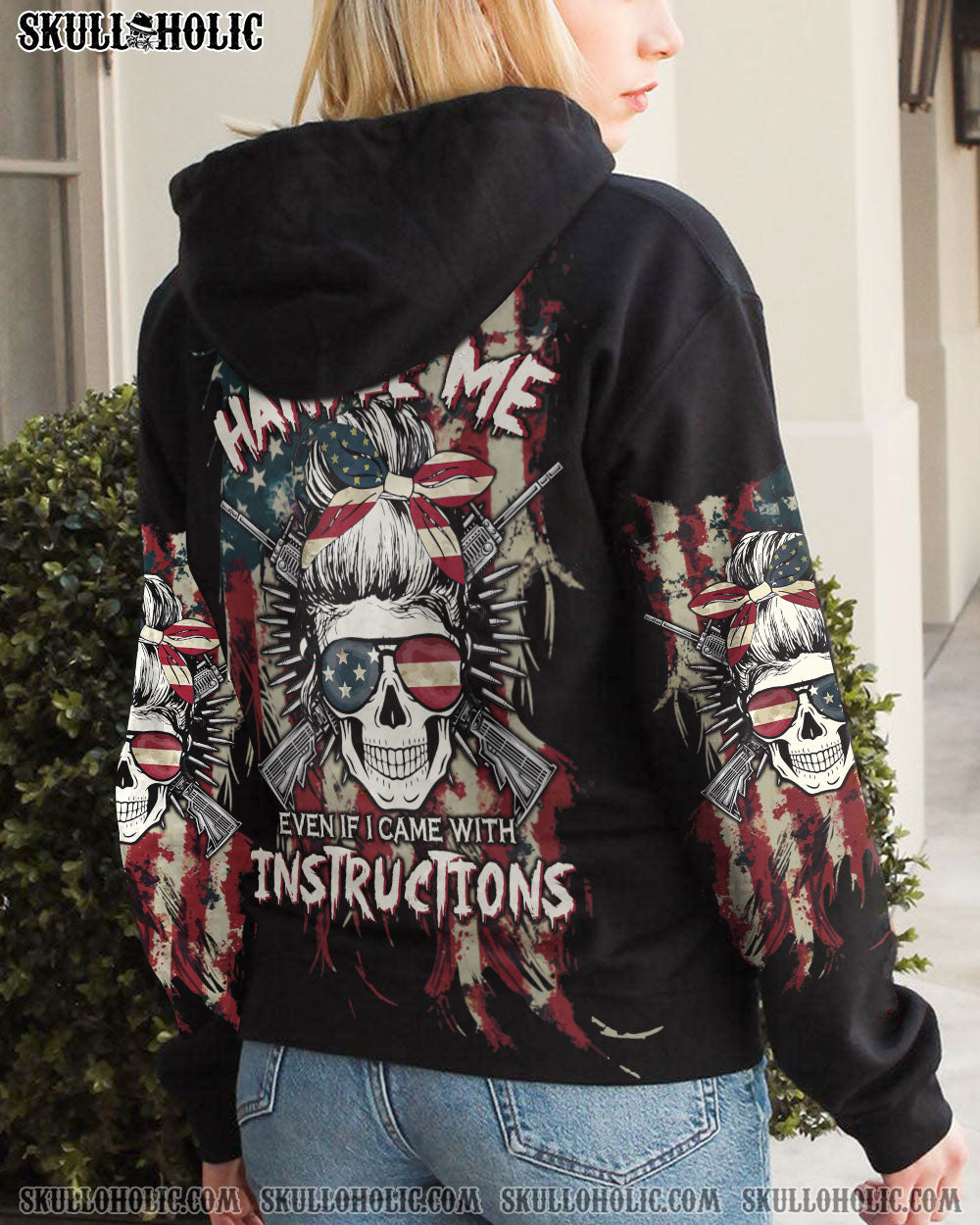 YOU COULDN’T HANDLE ME AMERICAN SKULL MESSY BUN ALL OVER PRINT – TLTW2312221