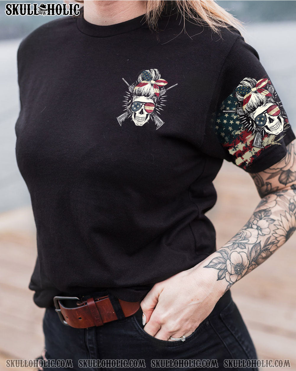 YOU COULDN’T HANDLE ME AMERICAN SKULL MESSY BUN ALL OVER PRINT – TLTW2312221