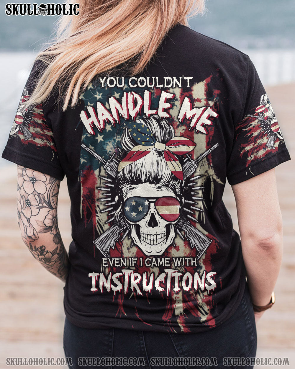 YOU COULDN’T HANDLE ME AMERICAN SKULL MESSY BUN ALL OVER PRINT – TLTW2312221