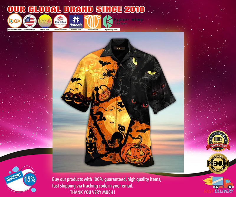 BLACK CAT HALLOWEEN HAWAIIAN SHIRT- LIMITED EDITION