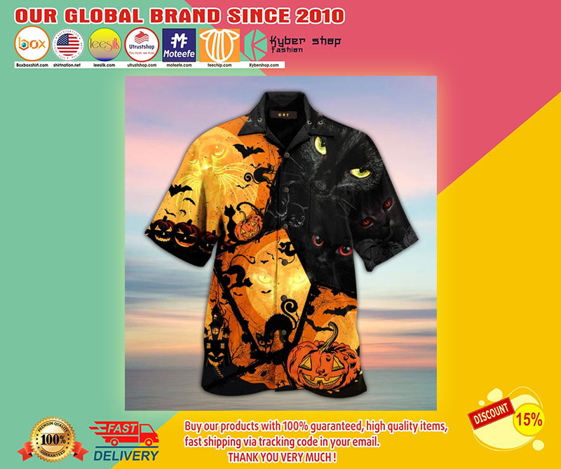 BLACK CAT HALLOWEEN HAWAIIAN SHIRT- LIMITED EDITION