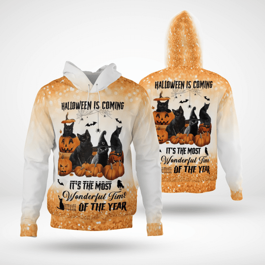 BLACK CAT HALLOWEEN IS COMING IT’S THE MOST WONDERFUL TIME 3D HOODIE -BBS