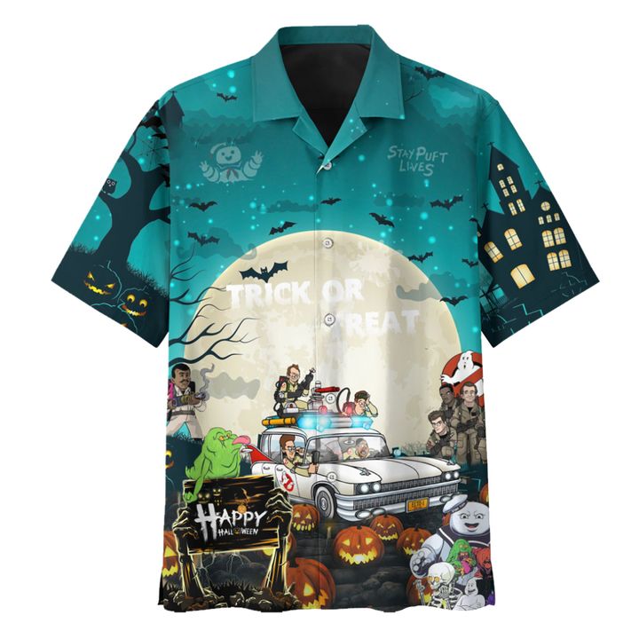 GHOSTBUSTERS HALLOWEEN TRICK OR TREAT HAWAIIAN SHIRT – TEASEARCH3D 120821